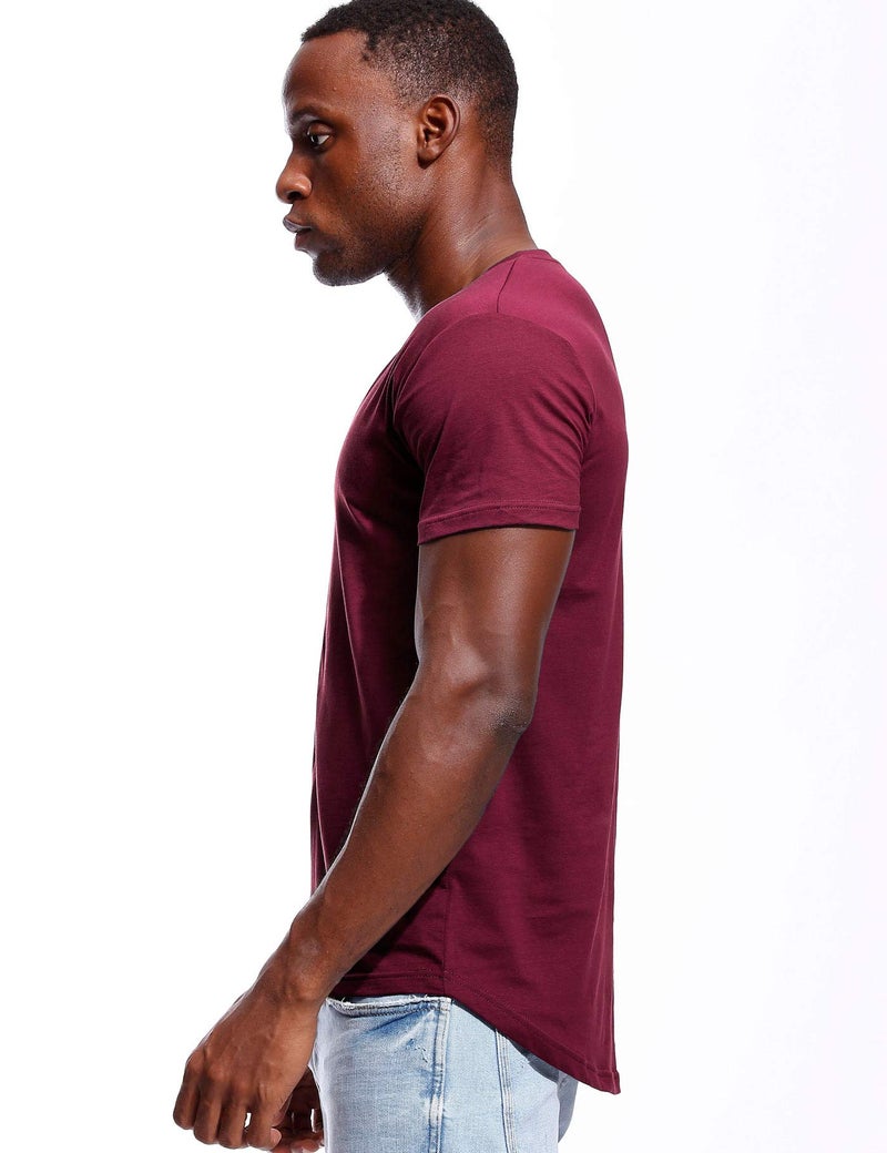 Zbrandy Deep V Neck T Shirt for Men Low Cut Vneck Invisible Tee Vee Top Burgundy Red M - Image 2